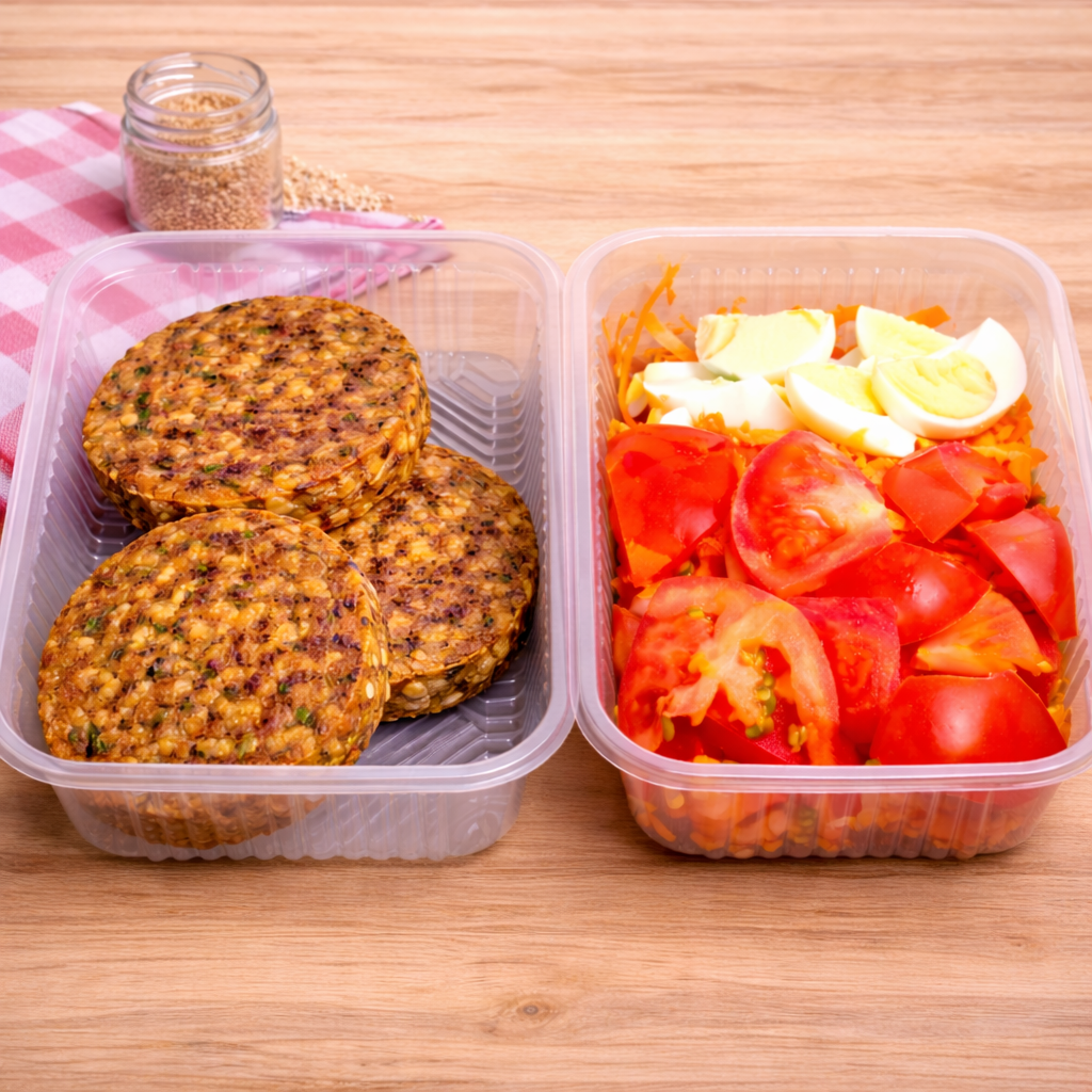 Hamburguesas de lentejas con ensalada del día