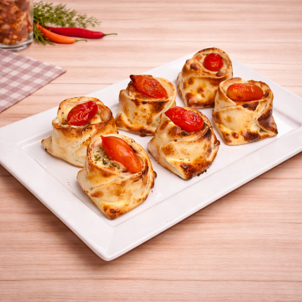 Pechuguitas en tiras estilo campo al disco con vegetales caramelizados y papas
