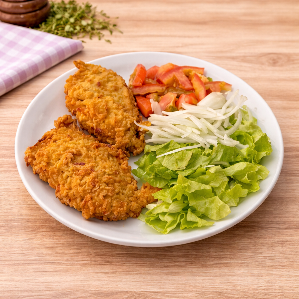Buñuelos de arroz con ensalada